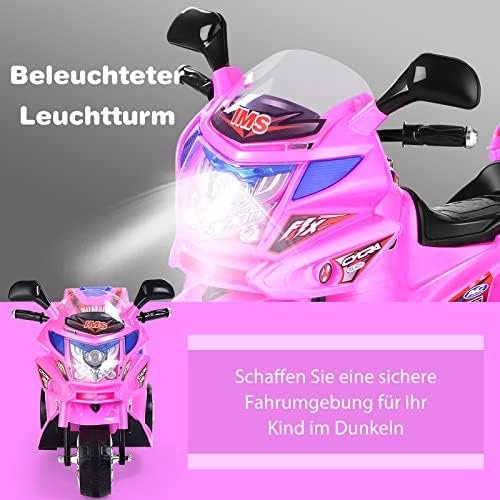 GOPLUS Moto Electrica para Niños de 3 a 7 Años con Batería 6V, Motocicleta Eléctrica con Luz Música Pedal Caja de Almacenaje, 3 KM/H, 3 Ruedas, Vehículos de Carga Máxima 25 KG, 82×36×52,5 CM, Rosa