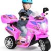 GOPLUS Moto Electrica para Niños de 3 a 7 Años con Batería 6V, Motocicleta Eléctrica con Luz Música Pedal Caja de Almacenaje, 3 KM/H, 3 Ruedas, Vehículos de Carga Máxima 25 KG, 82×36×52,5 CM, Rosa