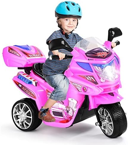 GOPLUS Moto Electrica para Niños de 3 a 7 Años con Batería 6V, Motocicleta Eléctrica con Luz Música Pedal Caja de Almacenaje, 3 KM/H, 3 Ruedas, Vehículos de Carga Máxima 25 KG, 82×36×52,5 CM, Rosa