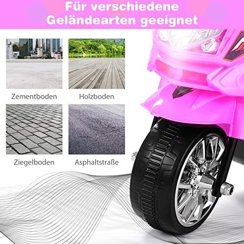 GOPLUS Moto Electrica para Niños de 3 a 7 Años con Batería 6V, Motocicleta Eléctrica con Luz Música Pedal Caja de Almacenaje, 3 KM/H, 3 Ruedas, Vehículos de Carga Máxima 25 KG, 82×36×52,5 CM, Rosa